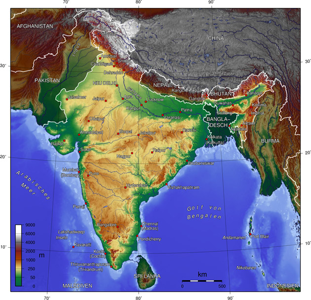 Indien - Landkarte Topographie
